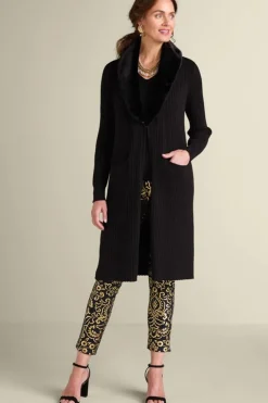 Amalie Faux Fur Collar Ribbed Cardigan