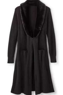 Amalie Faux Fur Collar Ribbed Cardigan