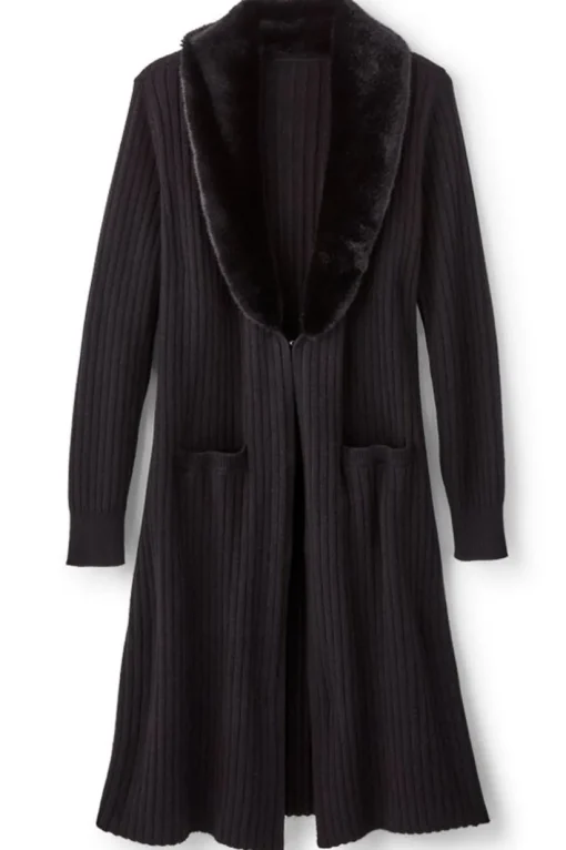 Amalie Faux Fur Collar Ribbed Cardigan