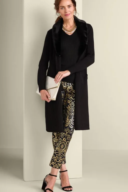 Amalie Faux Fur Collar Ribbed Cardigan