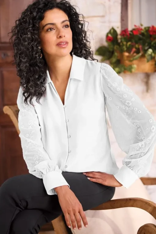 Calathea Embroidered Sleeve Shirt