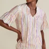 Ciel Metallic Stripe Eyelet Top