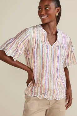 Ciel Metallic Stripe Eyelet Top