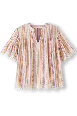 Ciel Metallic Stripe Eyelet Top