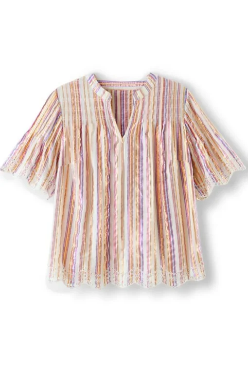 Ciel Metallic Stripe Eyelet Top