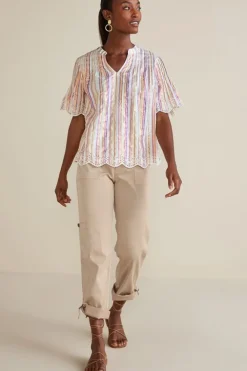 Ciel Metallic Stripe Eyelet Top
