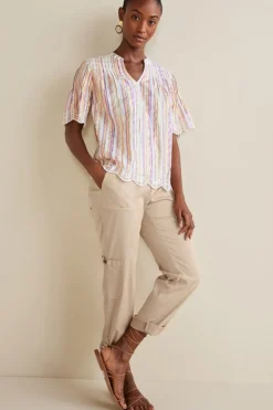 Ciel Metallic Stripe Eyelet Top
