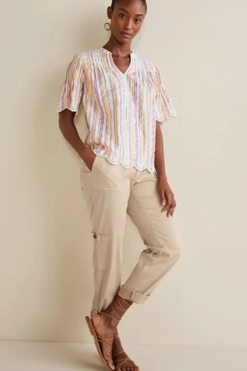 Ciel Metallic Stripe Eyelet Top
