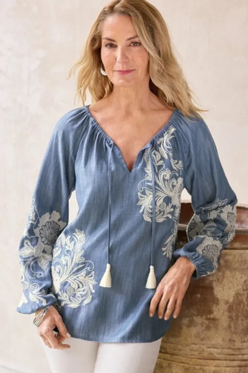 Diya Embroidered Tencel™ Peasant Top