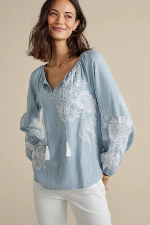 Diya Embroidered Tencel™ Peasant Top