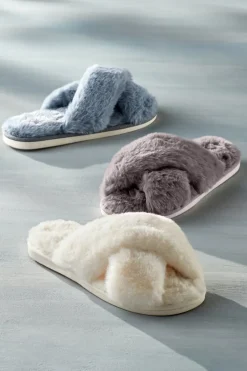 Dreama Faux Fur Cross Band Slippers