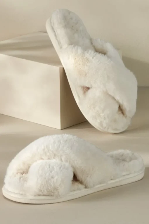 Dreama Faux Fur Cross Band Slippers