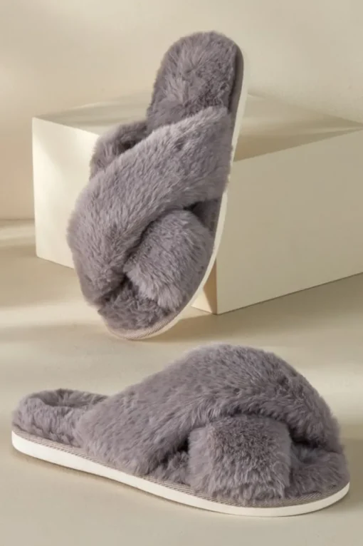 Dreama Faux Fur Cross Band Slippers