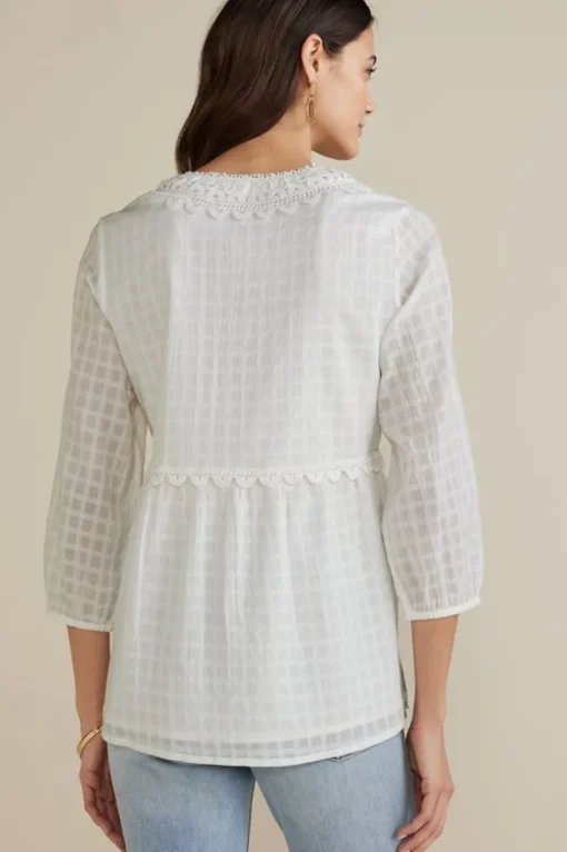 Elodie Windowpane Gauze Top