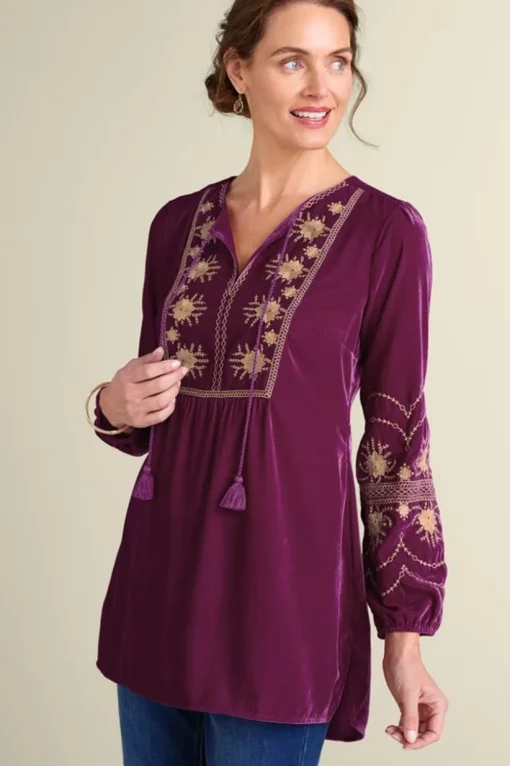 Evelyne Embroidered Velvet Tunic