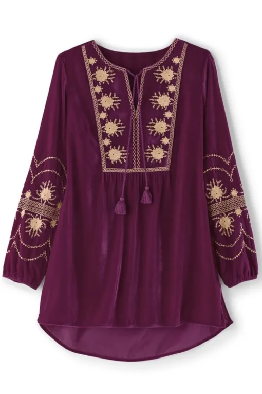 Evelyne Embroidered Velvet Tunic