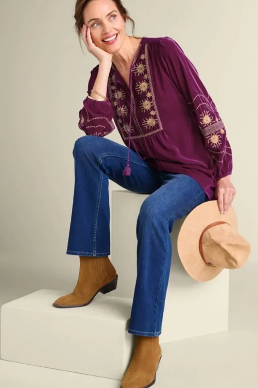 Evelyne Embroidered Velvet Tunic