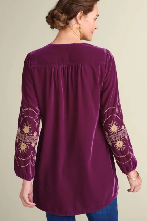 Evelyne Embroidered Velvet Tunic
