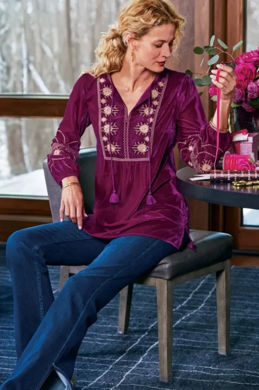 Evelyne Embroidered Velvet Tunic