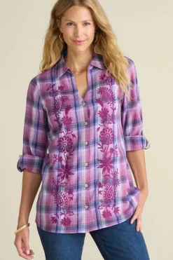 Gracie Embroidered Plaid Big Shirt