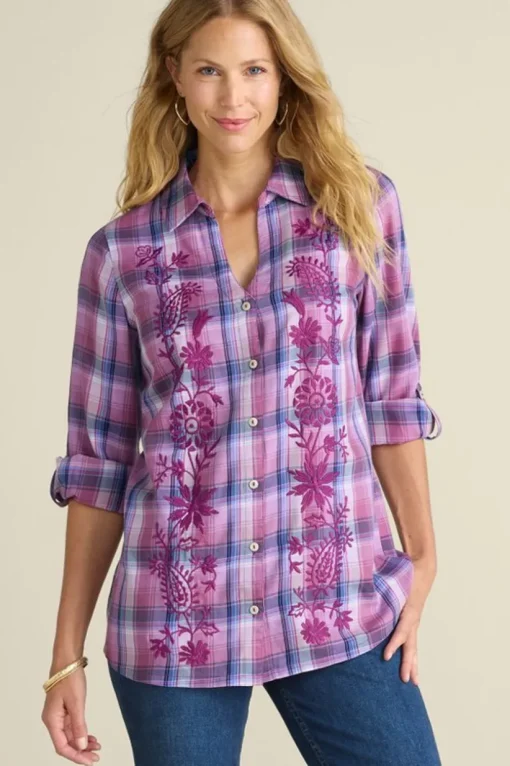Gracie Embroidered Plaid Big Shirt