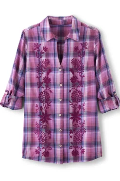 Gracie Embroidered Plaid Big Shirt
