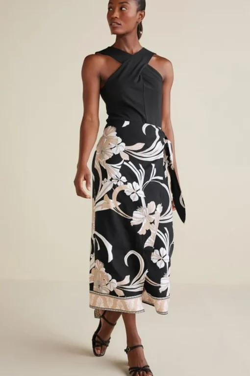 Isla Stretch Linen Midi Skirt