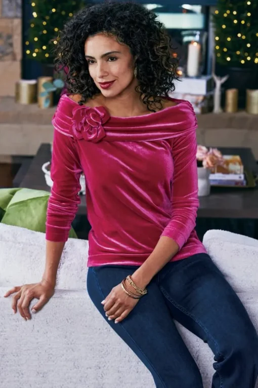Jeanna Rosette Velvet Top