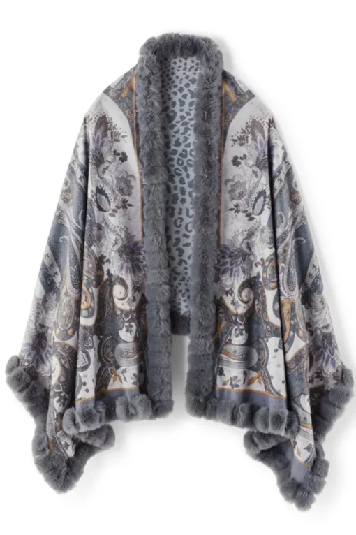 Katya Faux Fur Trim Wrap Scarf