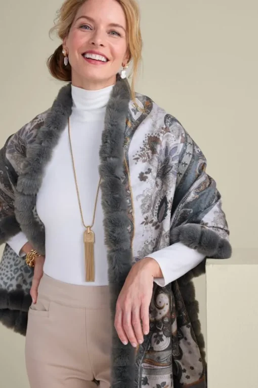 Katya Faux Fur Trim Wrap Scarf