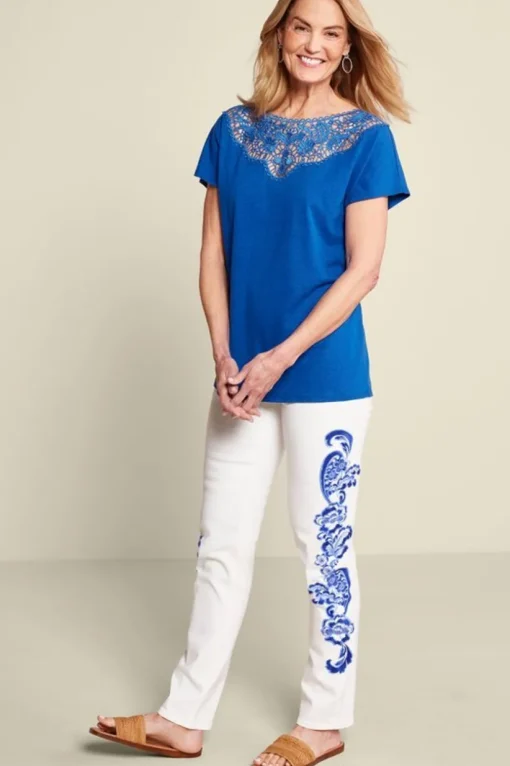 Luella Linen Blend Lace Tee