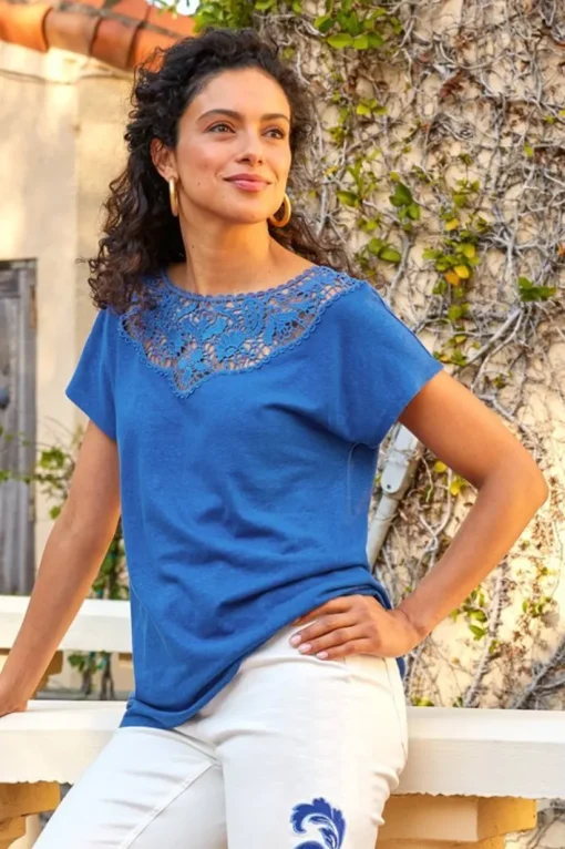 Luella Linen Blend Lace Tee
