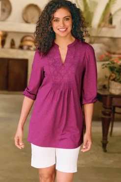 Mikaela Embroidered 3/4 Sleeve Tunic