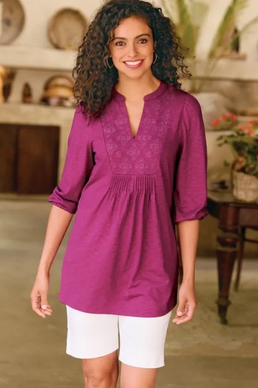 Mikaela Embroidered 3/4 Sleeve Tunic