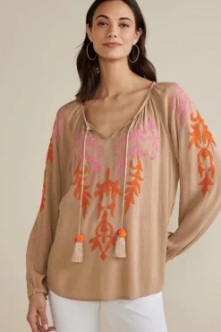 Noura Embroidered Gauze Pullover