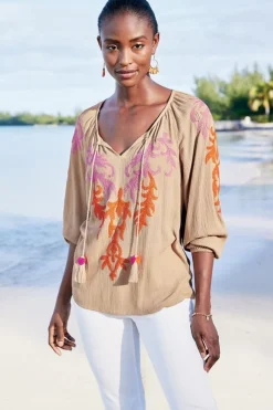 Noura Embroidered Gauze Pullover