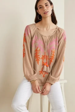 Noura Embroidered Gauze Pullover
