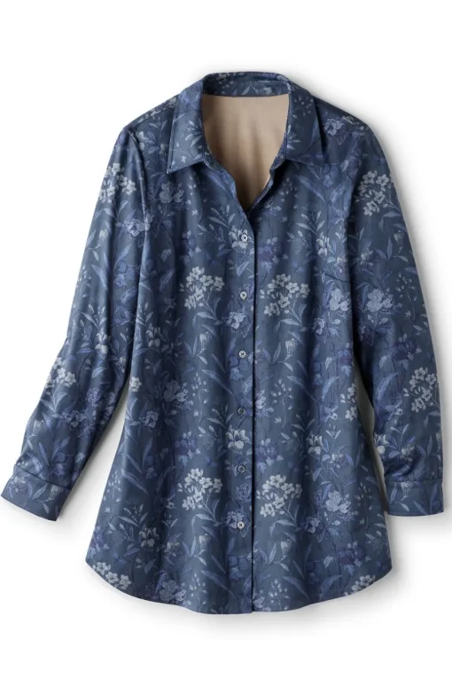 Stretch Faux Suede Boyfriend Tunic Shirt