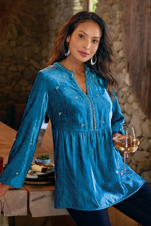 Verna Embellished Velvet Tunic